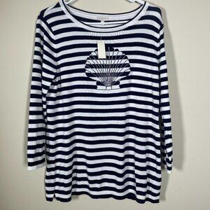 NWT! Talbots Factory Women's Navy White Striped Shell Light Sweater S Resort!